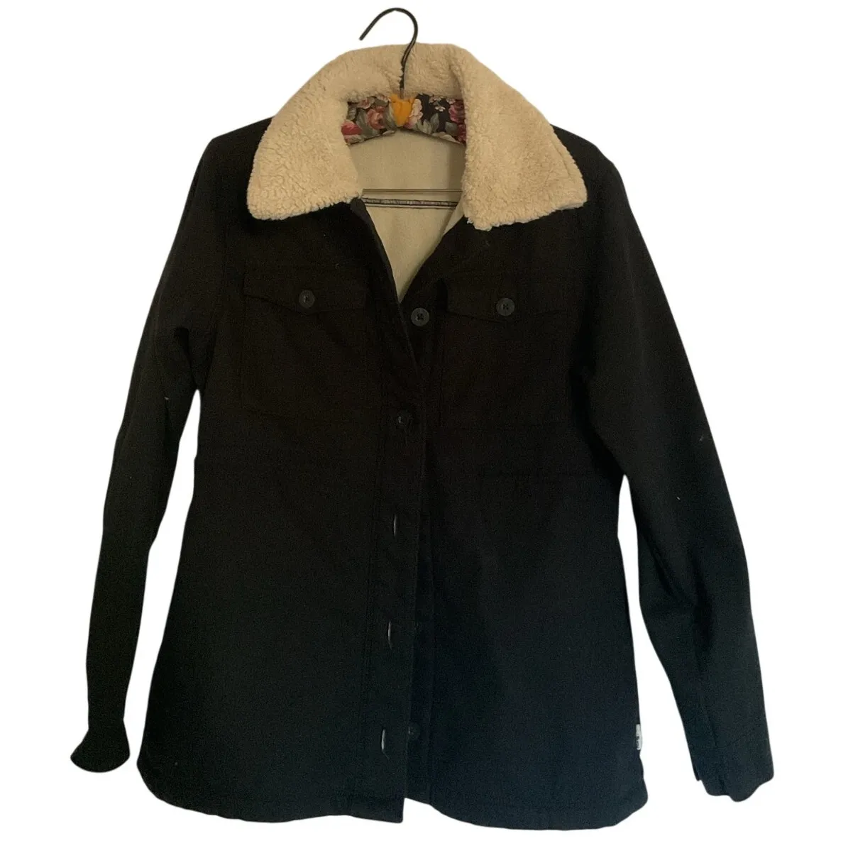 Hang Ten Black Utility Jacket Sherpa Lined Drawstring Waist XS - Image 6