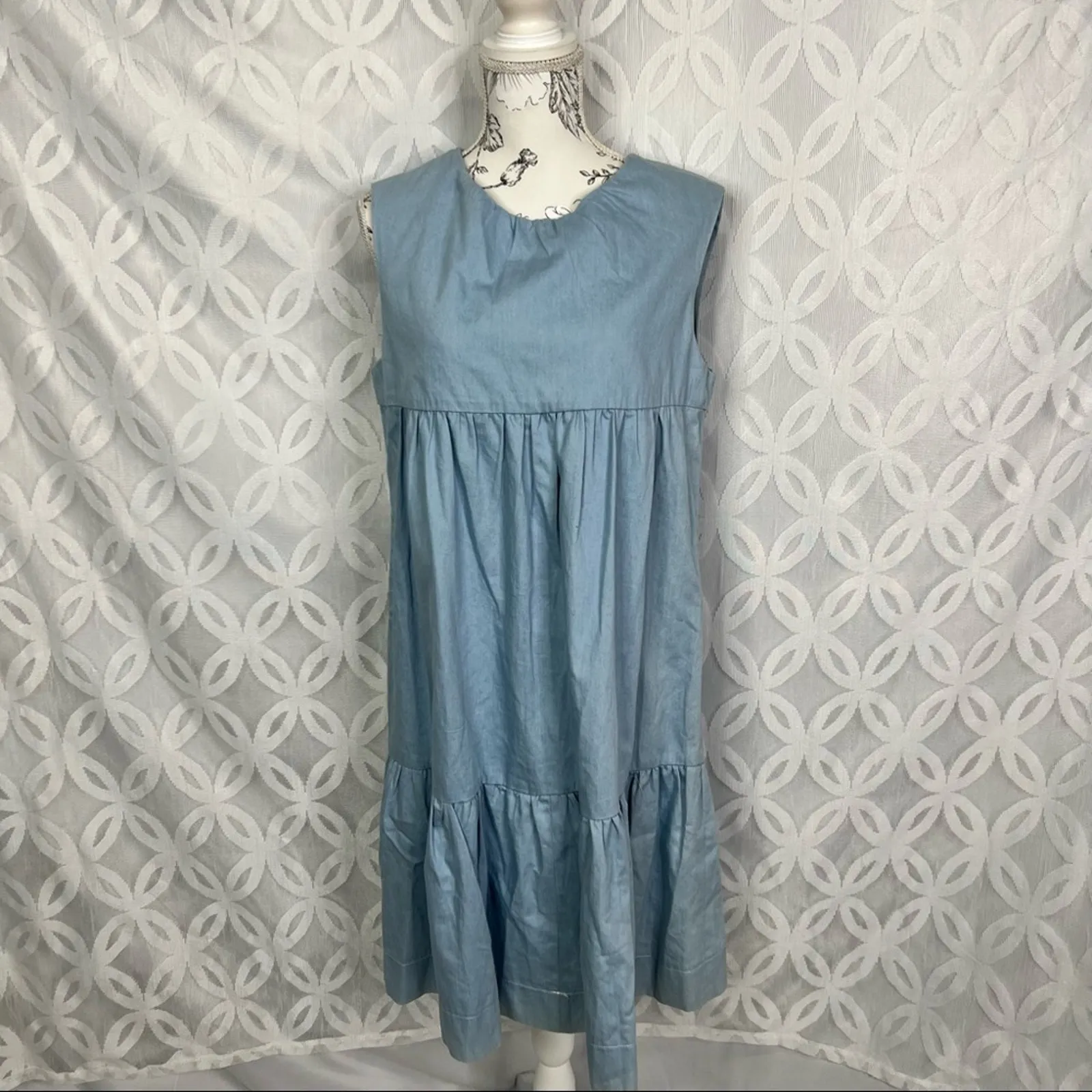 Harper Denim Chambray Tiered Sleeveless Babydoll Dress Jumper‎ Size M NWT - Image 8