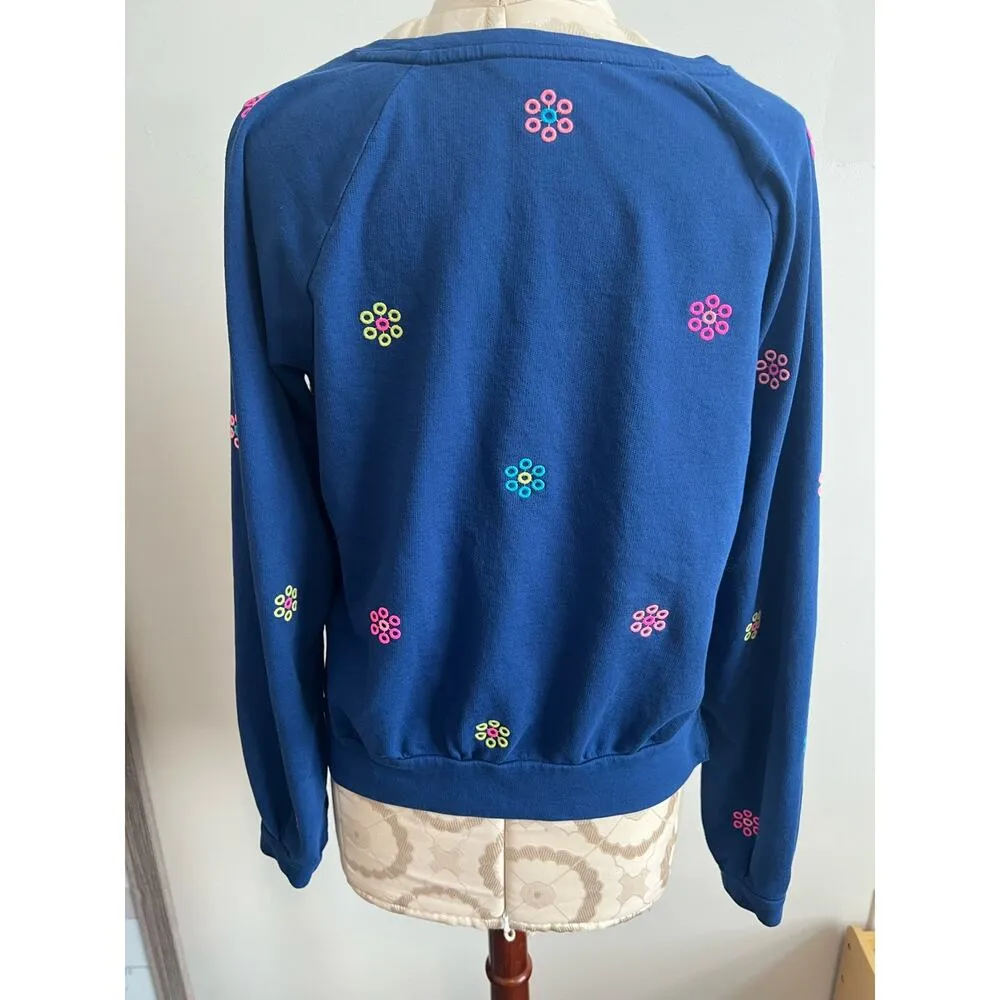 Lilly Pulitzer Landyn Ditsy Daisy Blue Sweatshirt Medium - Image 6