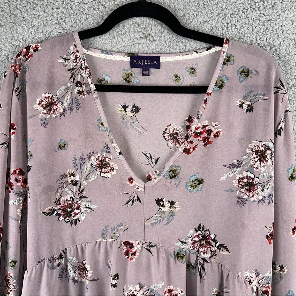 Artesia Top Womens XXL Lilac Floral Pattern Baby Doll V - Image 5