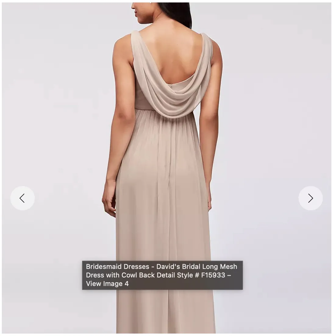 David's Bridal Long Mesh Dress with Cowl Back Detail STYLE# F15933 18 - Image 2