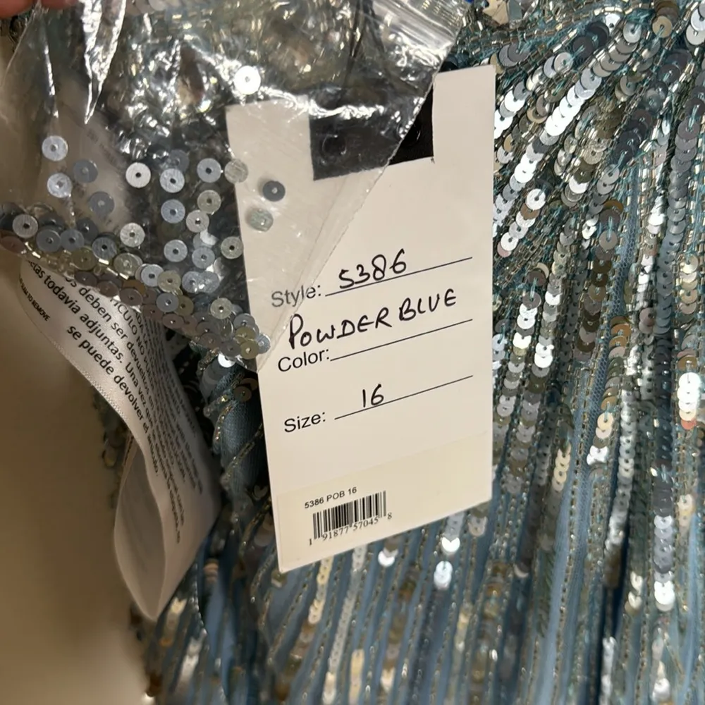 Mac Duggal POWDER BLUE SEQUIN V-NECK DRESS gown sparkles size 16 - Image 14