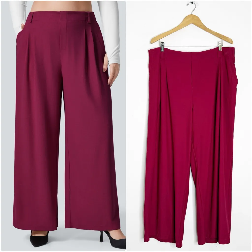 Halara Flex High Waisted Wide Leg Waffle Work Pants – Plus Size 2X – Burgundy - Image 2
