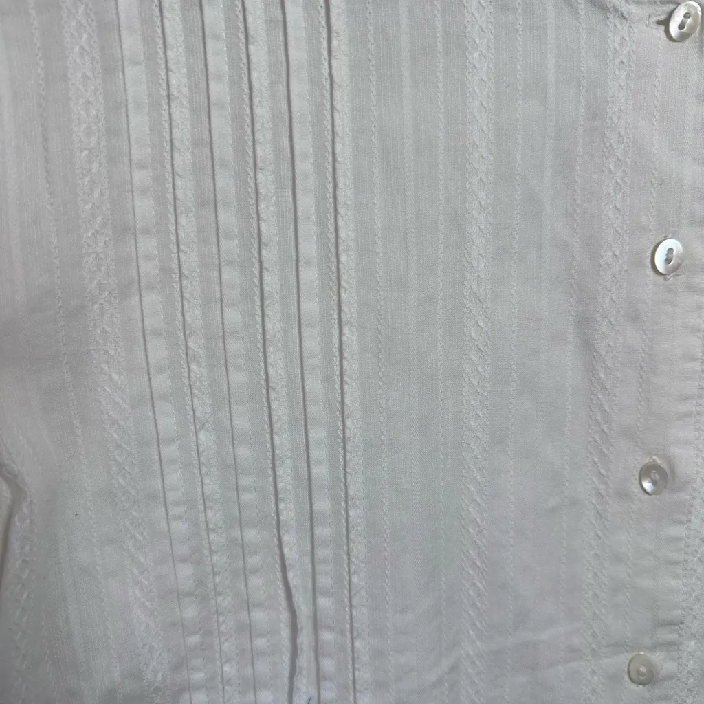 Sundance White Pleated Pintucked Long Sleeve Button Down Shirt Size 14 Cottageco - Image 4