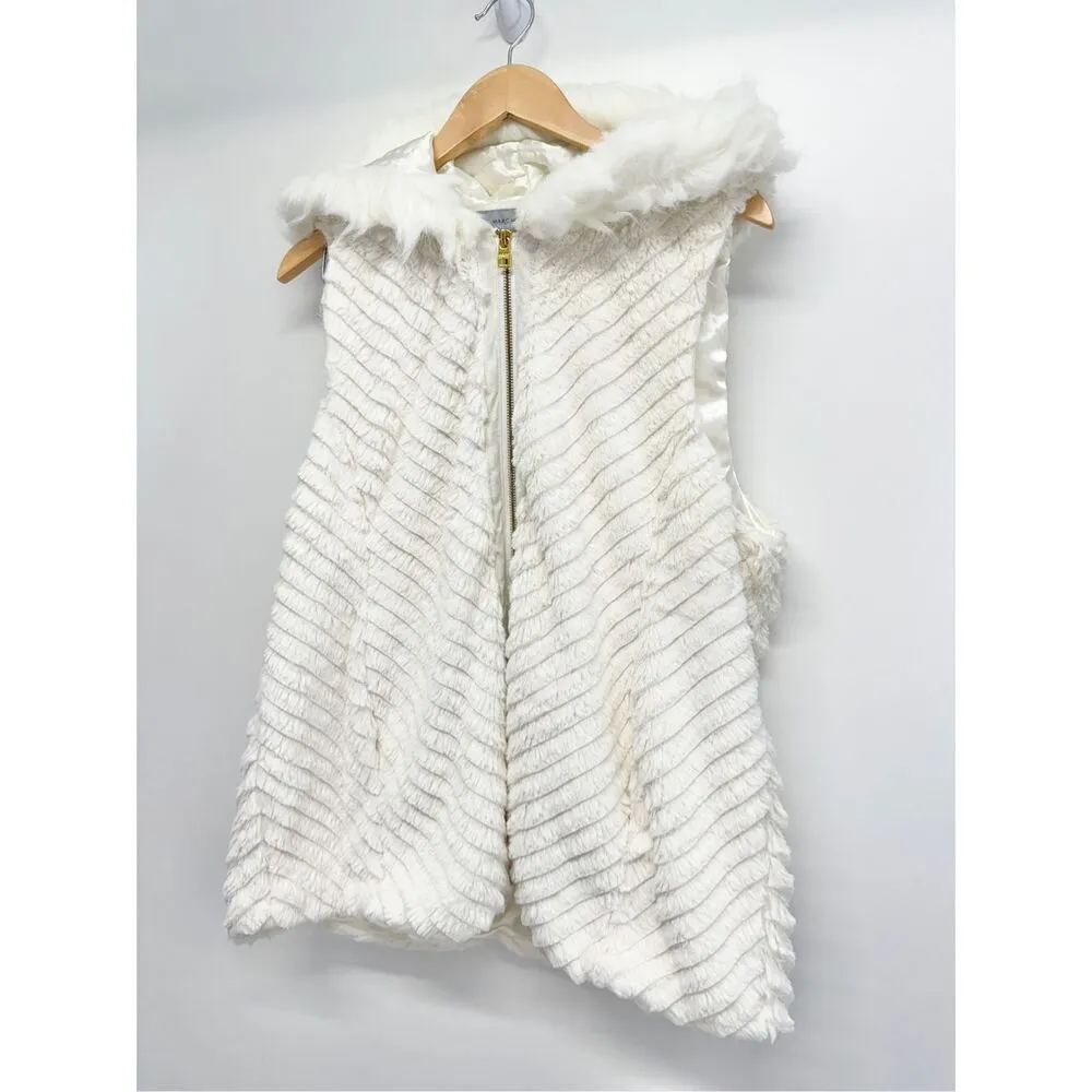 Marc‎ New York Vest Size Extra Large White Faux Fur Hooded Full Zip - Image 4