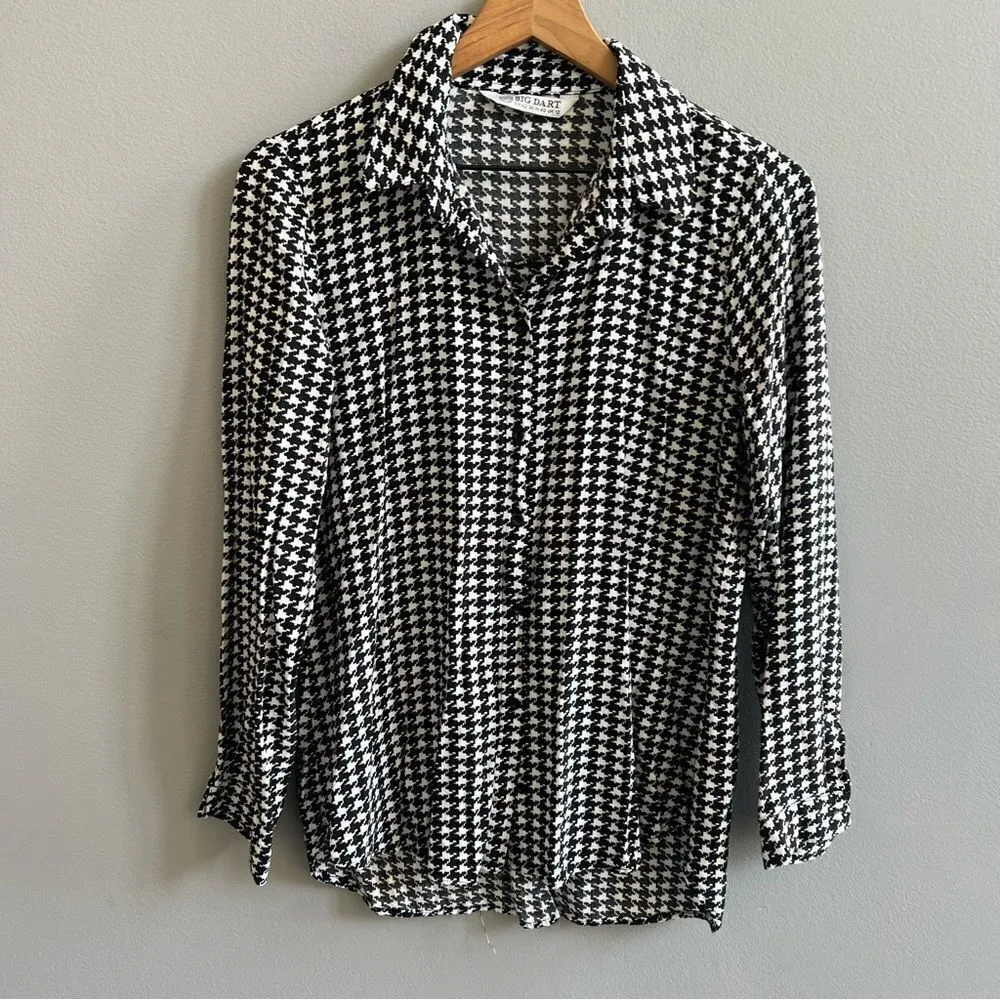 Big Dart Button Down Black and White Houndstooth Shirt Women’s Size Medium UK 12 - Image 2