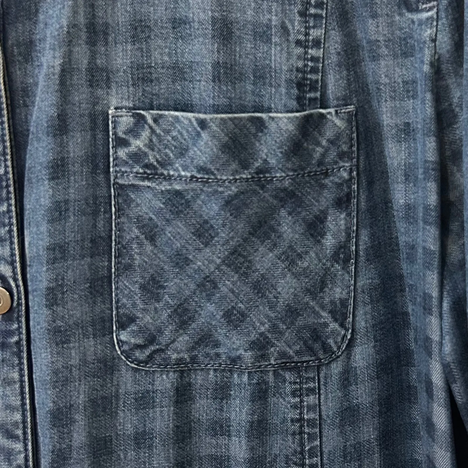 J Jill Denim Blue Dress Petite M Plaid Button Front Roll Tab Shirt Dress - Image 3