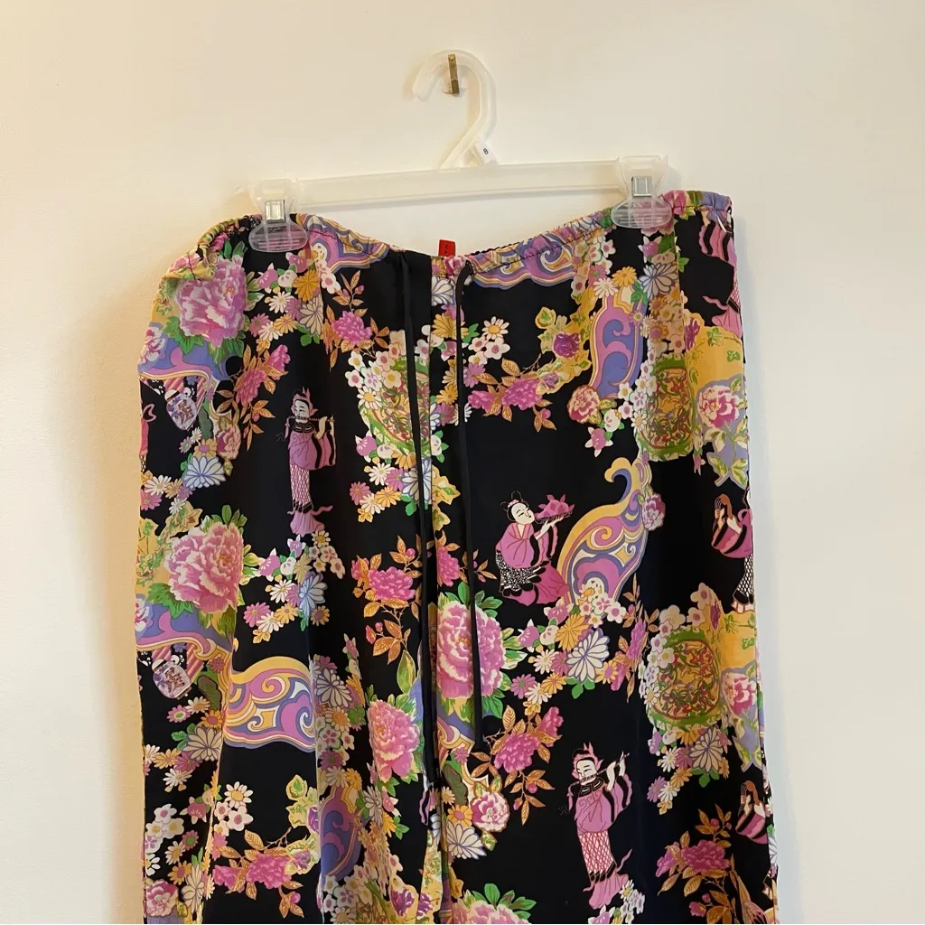 Josie Natori Size Medium Artistic Japanese Oriental Y2K Wide Crop Pants - Image 2