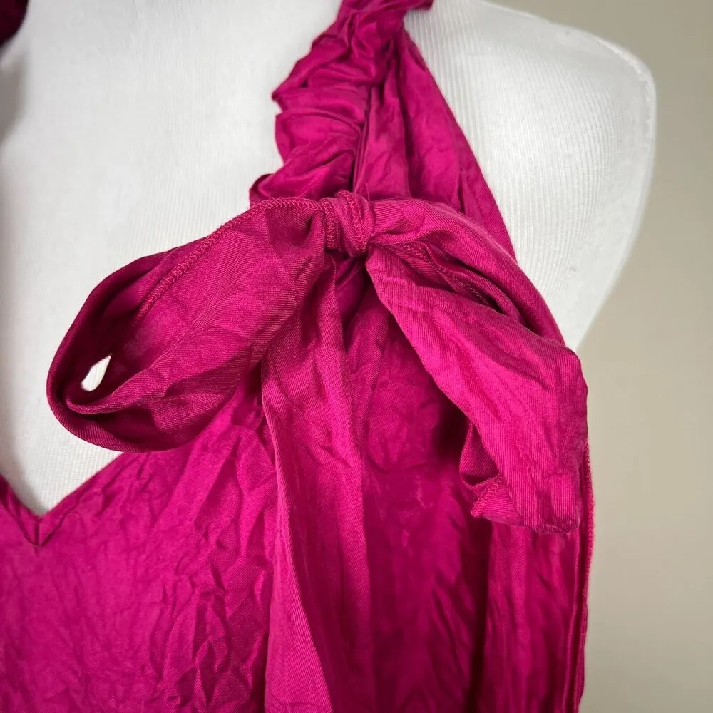 Marina Luna Top Women Medium Pink 100% Silk Ruffle Tie V - Image 5