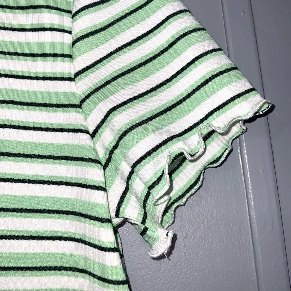 ASOS Design Green Striped Short Sleeve Cropped Ribbed Round Neck Top 10 - Image 4