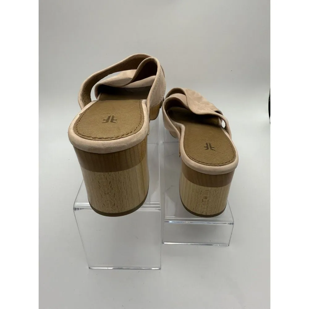 Frye Sandals Fiona Leather Slide Blush Size 8 Pink Leather Wood‎ Heel Studs - Image 4