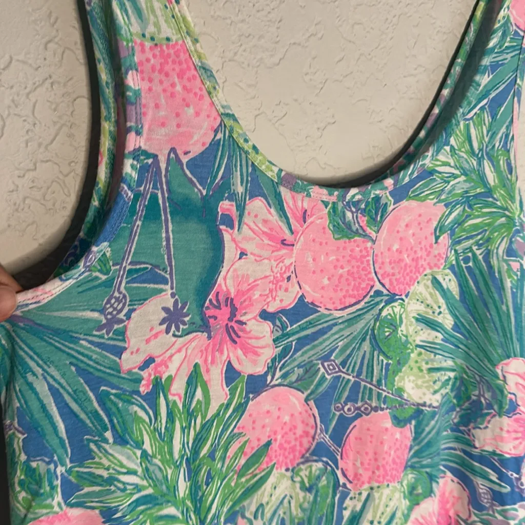Lilly Pulitzer Pink Green Ruffle Tank Top Viscose Preppy Resortwear Casual Beach - Image 5