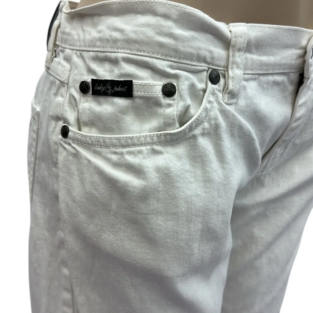 Baby Phat Y2K White Cotton Spandex Blend Denim Wide Leg Cropped Jeans Juniors 9 - Image 7