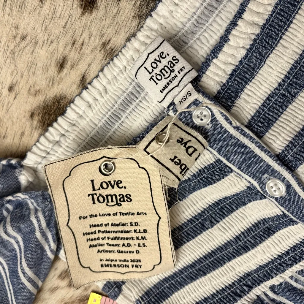 EMERSON FRY LOVE TOMAS Striped Smoked Maxi Cotton‎ Dress Size XS/S NWT Blue - Image 2