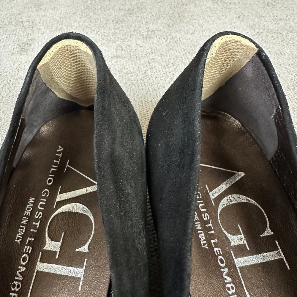 AGL Black Suede Leopard Crystal Studded Cap Toe Ballet Flats Size 38.5 - Image 7