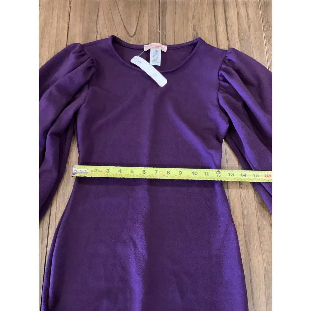 Karen T Design Balloon Long Sleeve mini bodycon fitted Sweater Dress Purple S - Image 5