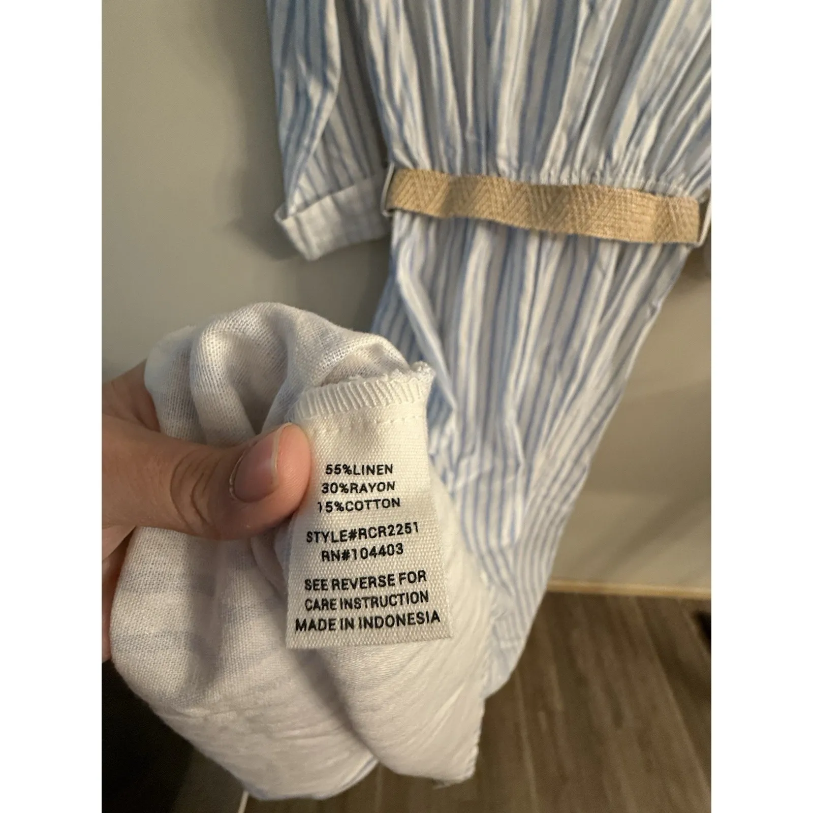 August Sky Women's Linen‎ Blend Dress Blue Striped Maxi with Roll Tab and Belt S - Image 9