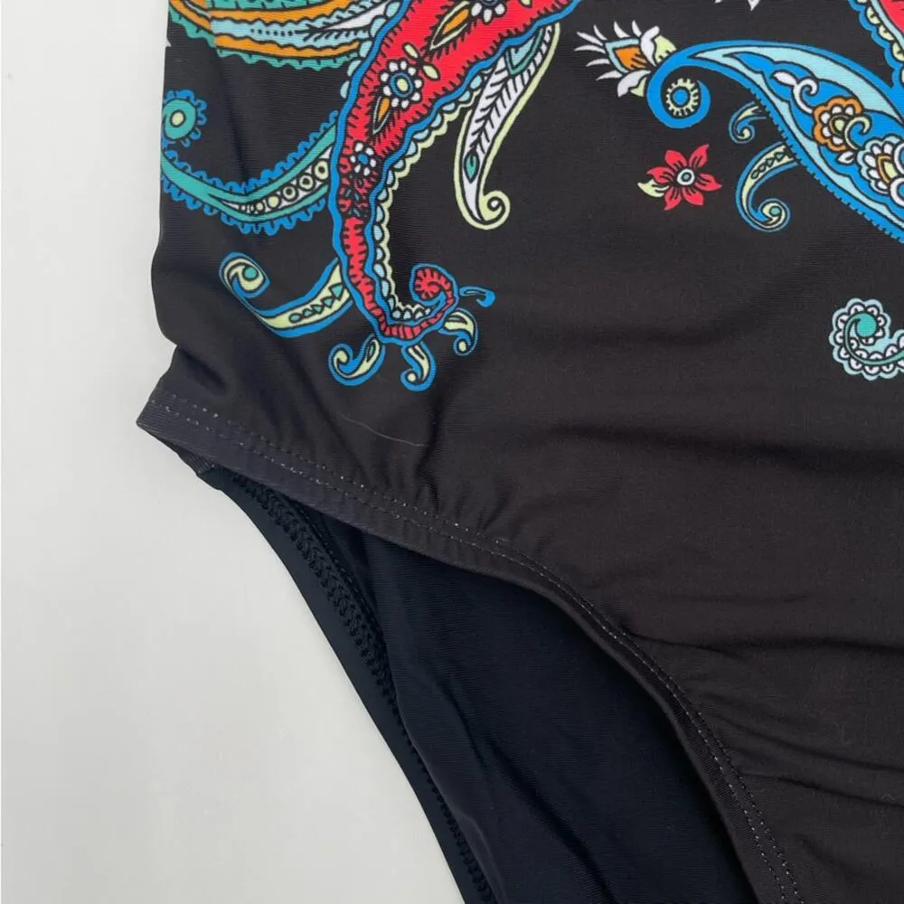 ATHENA Swimsuit One Piece Strapless Black Paisley Print Coastal Beach SZ 6 NWOT - Image 5