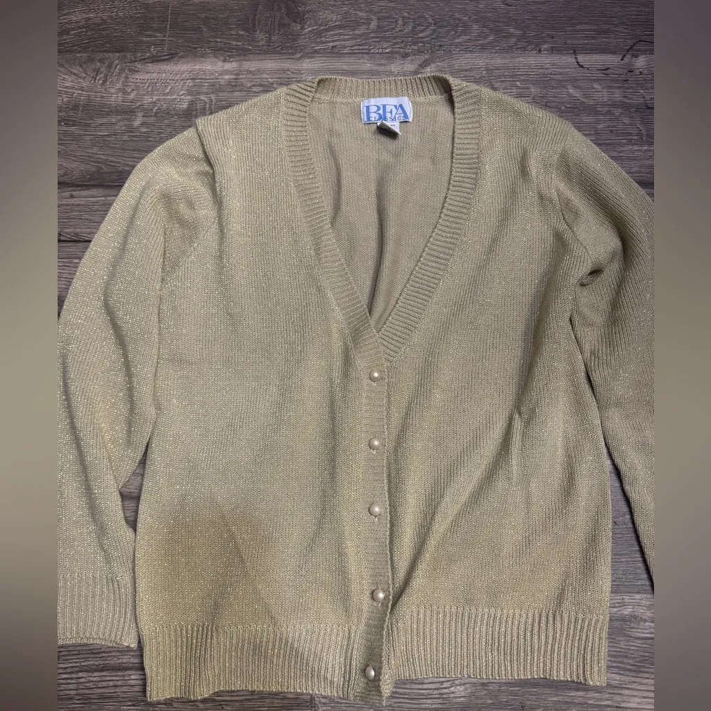 BEA Women's Olive Cardigan Sweater Tan Size M - Image 2