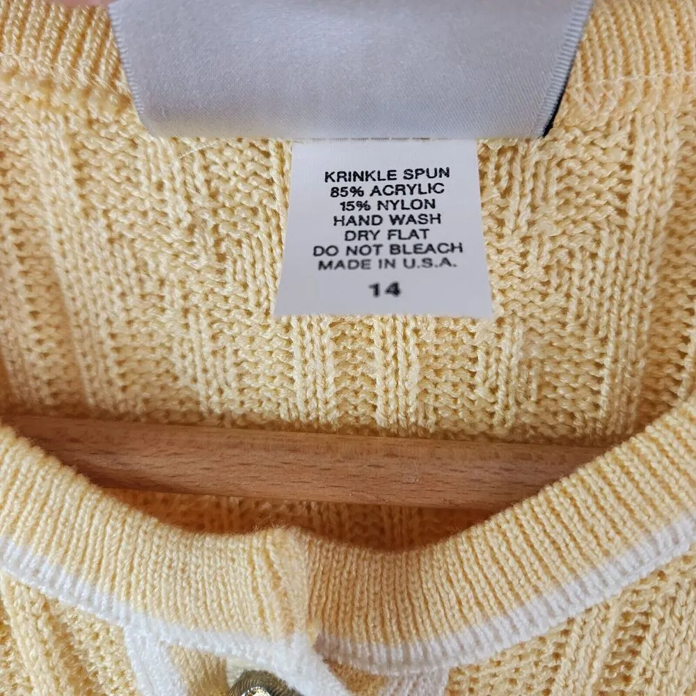 Mita Cable Knit Cardigan Vintage Long Sleeve Gold Buttons 80s Size 14 Yellow - Image 4