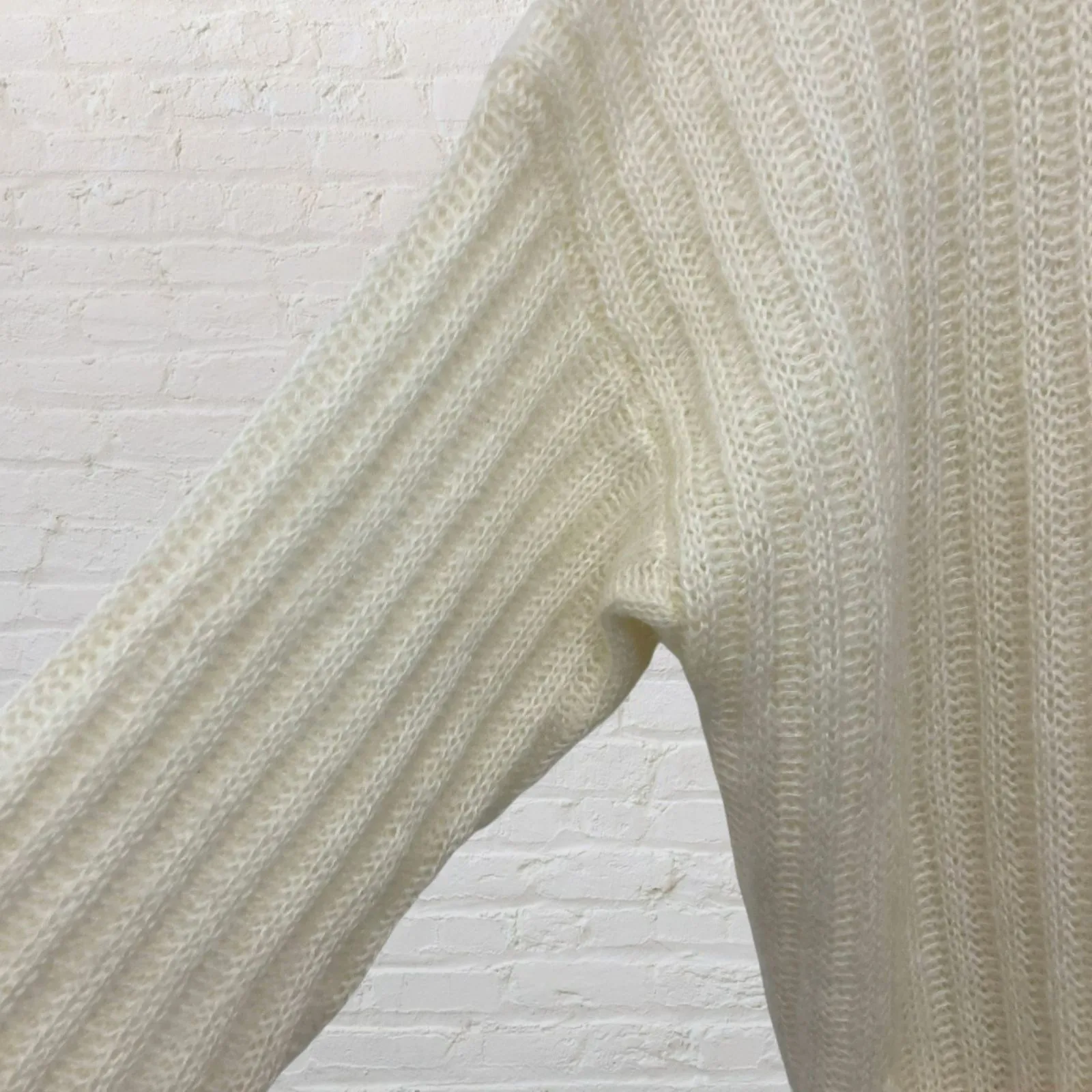 Express Tricot Vintage Mohair Cardigan Cream Fuzzy Knit Hong Kong 90s M Size M - Image 9