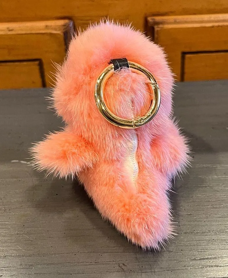 Faux Mink Fur Pink Dinosaur Keychain Bag Charm - Image 5