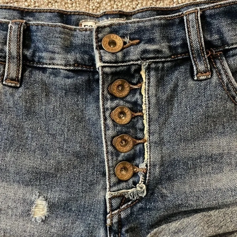 Free People Button Up Distressed Denim Shorts - Image 3