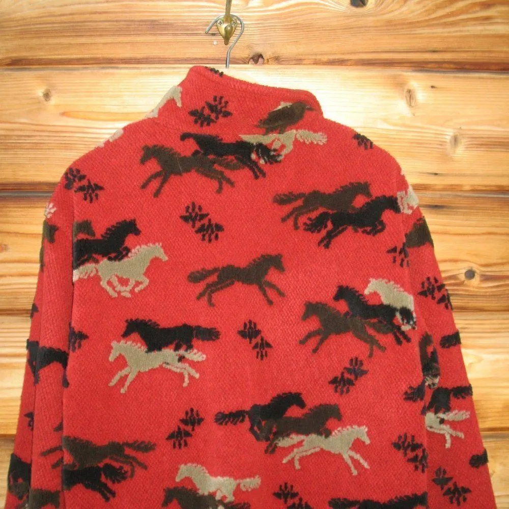 Vintage Tsunami Southwestern Equestrian Fleece Pullover Sweatshirt Red Size M - Image 6