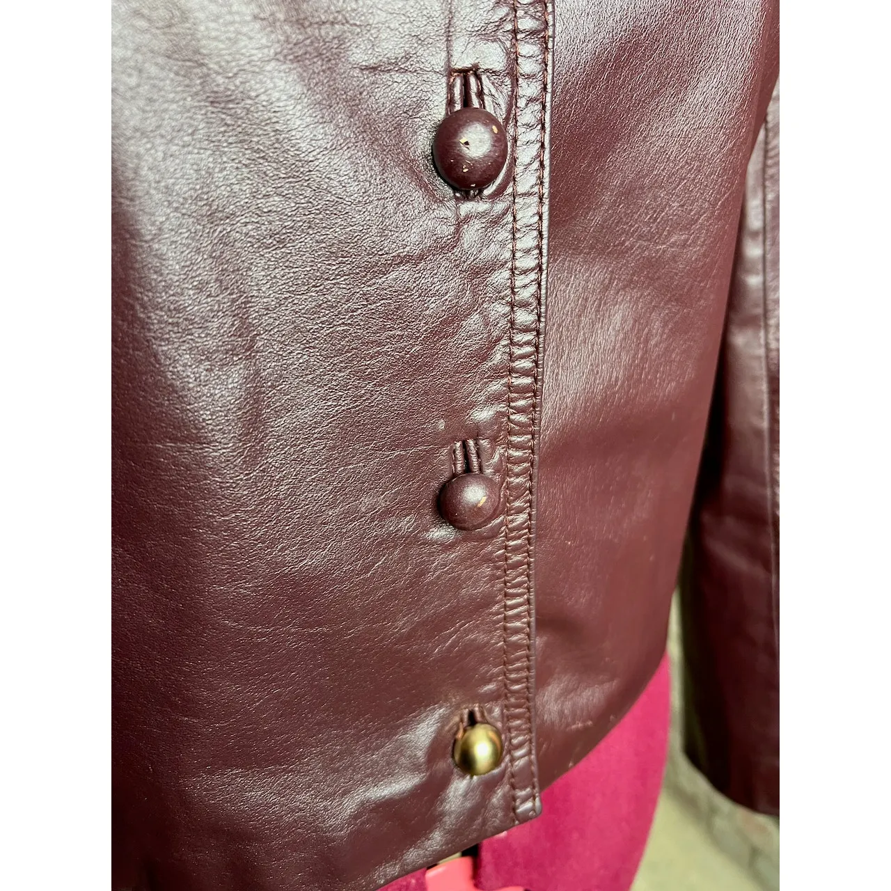leather Jacket OXBLOOD red burgundy wine cropped puff sleeves - Image 6