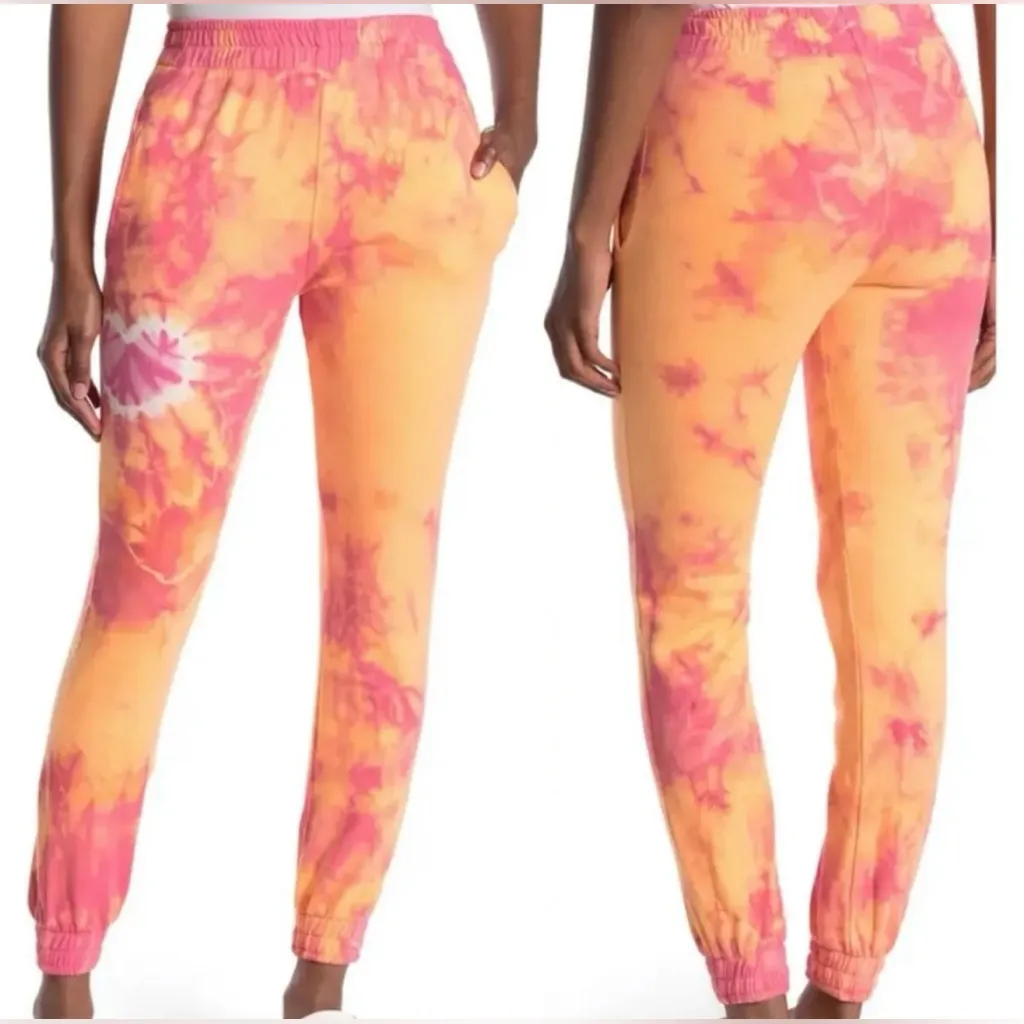 FRANKIES BIKINIS Aiden Sweatpants Joggers in Pink Sherbet Tie Dye, Size L, NWT - Image 2