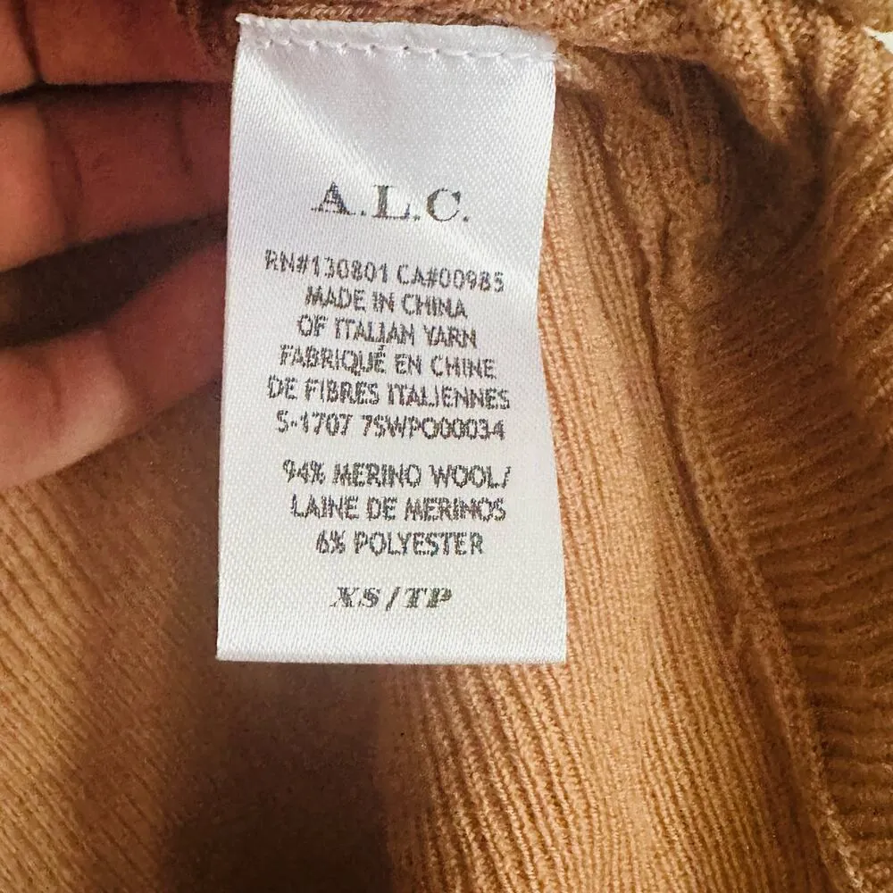 A.L.C. Tan Long Sleeves Peplum Merino Wool Crew Neck Sweater Size Extra Small - Image 7
