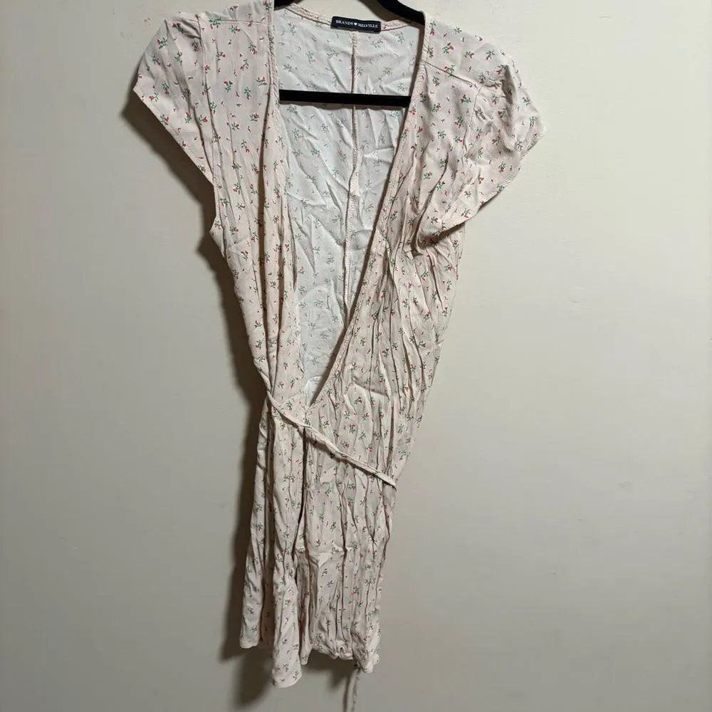Brandy Melville Robbie Pink Floral Wrap Midi Dress- One Size - Image 5