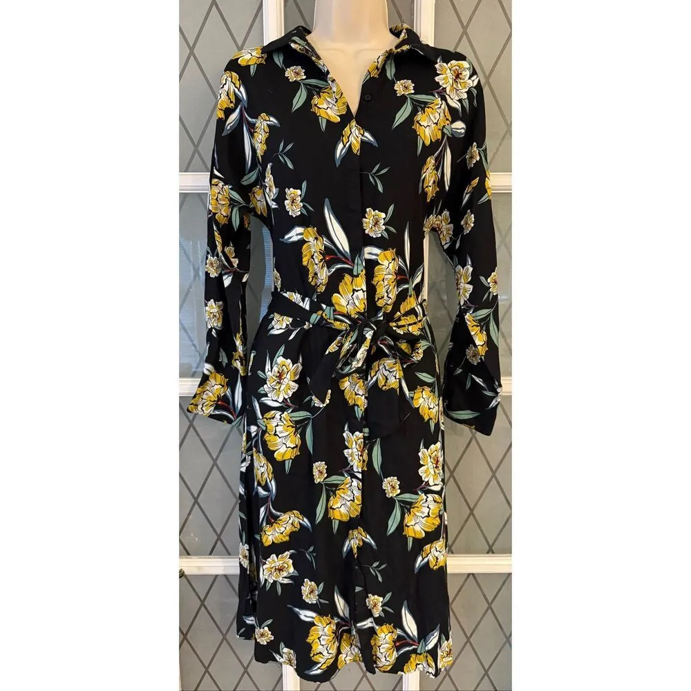 Zara Basic Collection Button Front Midi Floral Dress Long Sleeve Womens Size S - Image 4