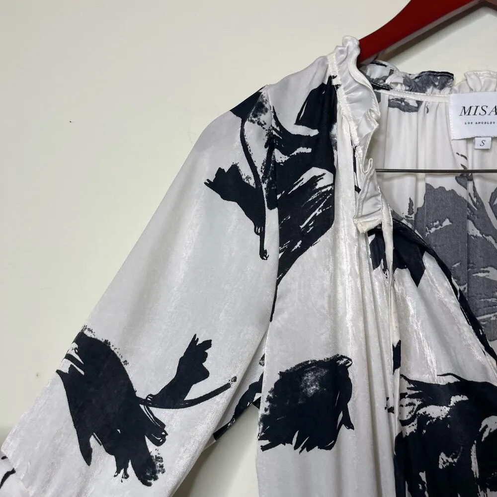 Misa Los Angeles Juliette Bell Sleeve Floral Midi Dress Black/White S - Image 7