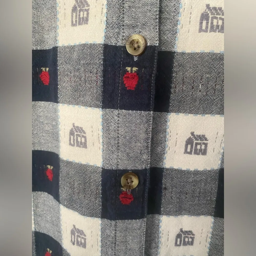 Krazy Kat Sz 14/16 Button Up Shirt Plaid w/ Schoolhouses & Apples Teacher Shirt - Image 11