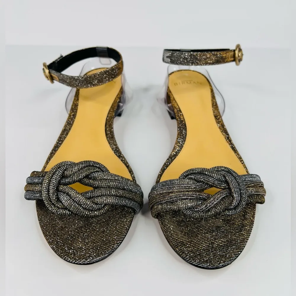 ALEXANDRE BIRMAN Vicky Knotted Lamé Open Toe Metallic Ankle Strap Sandals 39.5 - Image 3