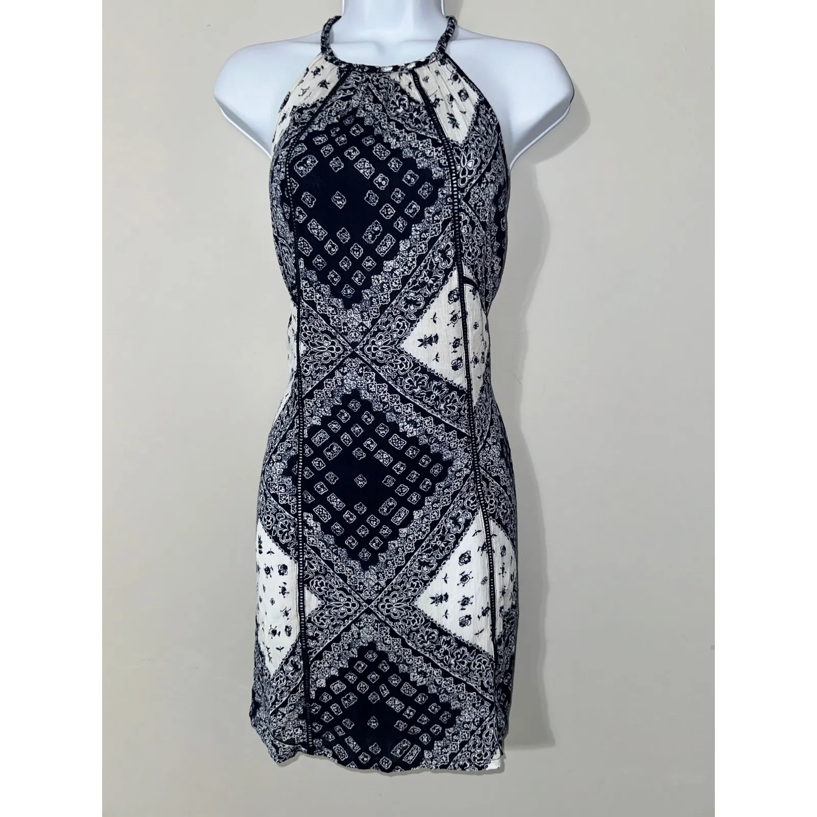 Superdry Womens Halter Dress Mini Sundress Navy White Bandana‎ Print Size 8 - Image 4
