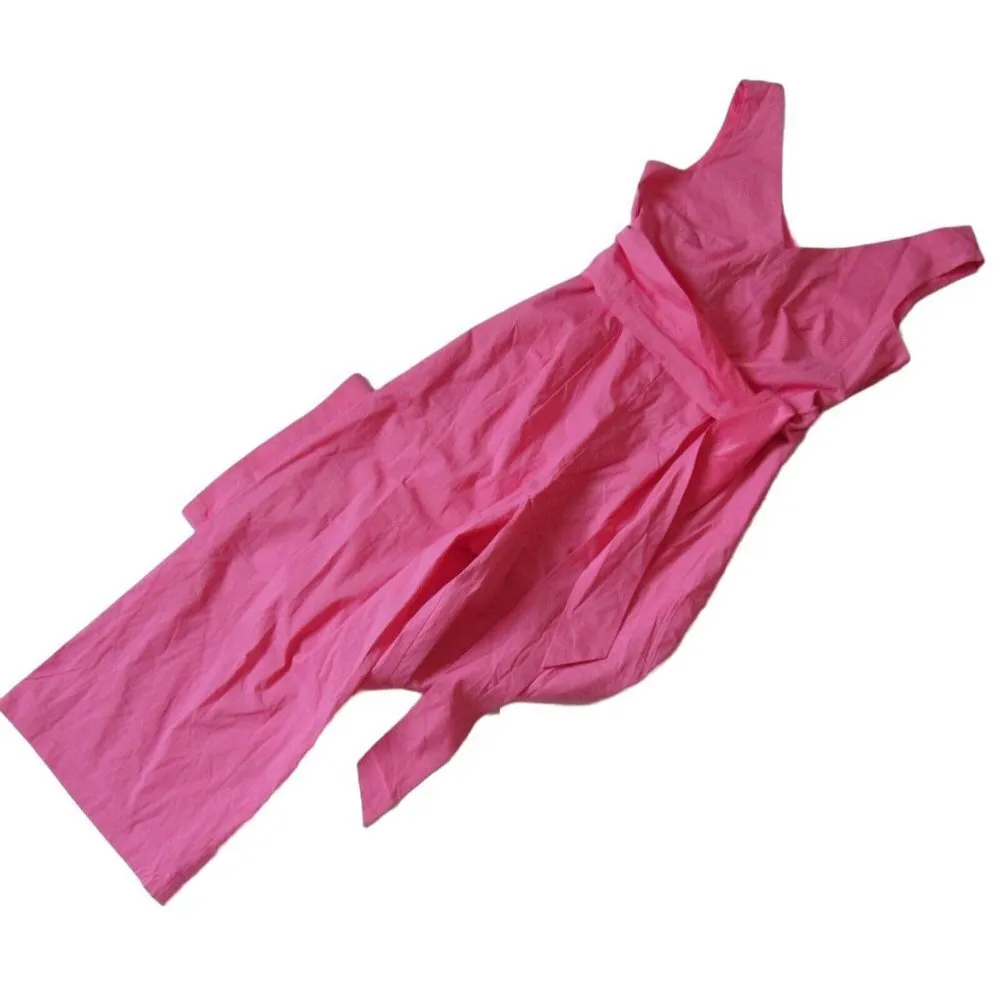 NWT J.Crew Wrap-tie Jumpsuit in Bright Coral Pink Cotton Poplin Jumper 2 $128 - Image 2