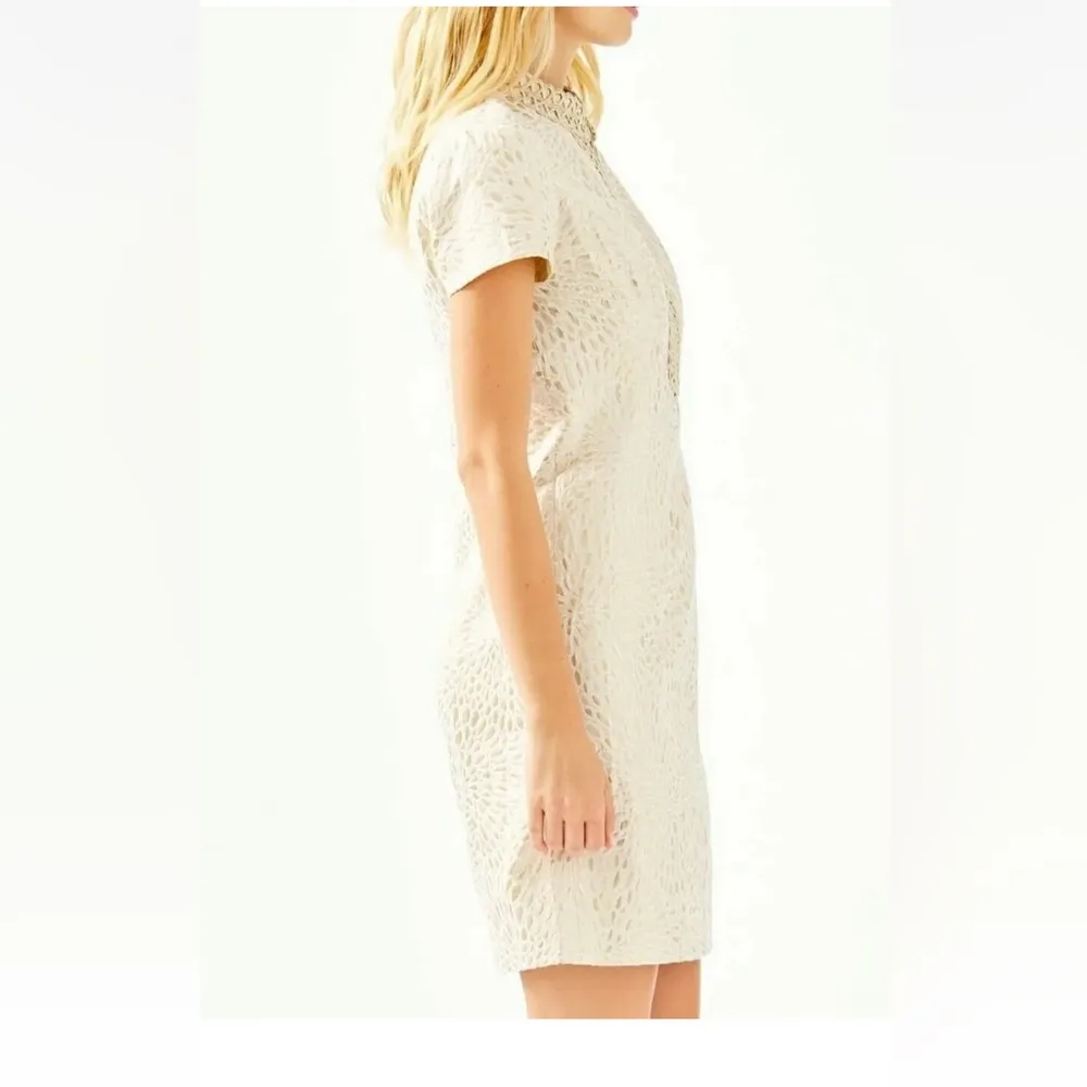 Lilly Pulitzer Adrena Shift Dress Visit   Gold Metallic Lagoon Jacquard Size 8 - Image 2