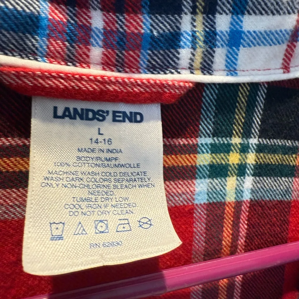 Lands' End Multicolor Plaid Sleep Shirt Large - Image 2