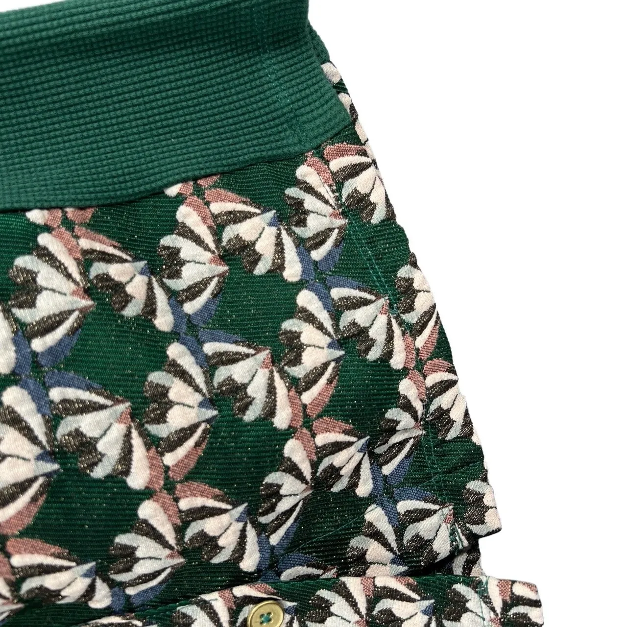 Anthropologie Dolan Pencil Skirt Green Geometric Embroidery Button Front XL - Image 2