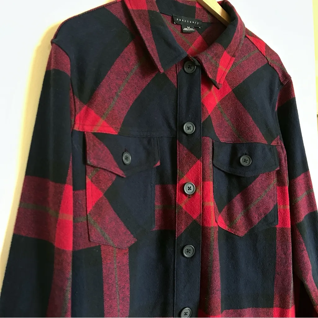 Sanctuary Red Buffalo Check Flannel Shacket Size Medium Plaid Fall Cabincore - Image 5