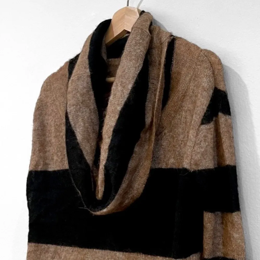 Lulu Rugby Tan and Black Striped Cowl Neck Alpaca Wool Blend Sweater - Image 4