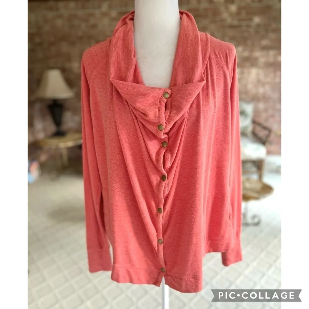 Lucky Lotus Peach Orange Knit Cardigan Jacket L Size L - Image 4