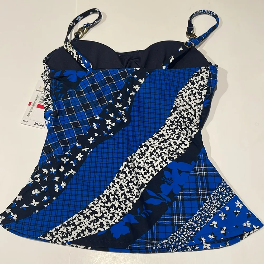 Michael kors NWT tankini swim blue white black printed chain top floral top Size XS - Image 3