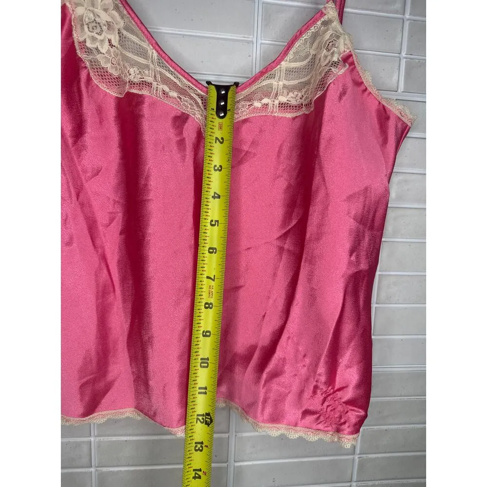 Vintage Valentino Camisole Medium Pink Cream Lace Trim Slip Tank Top Polyester - Image 3