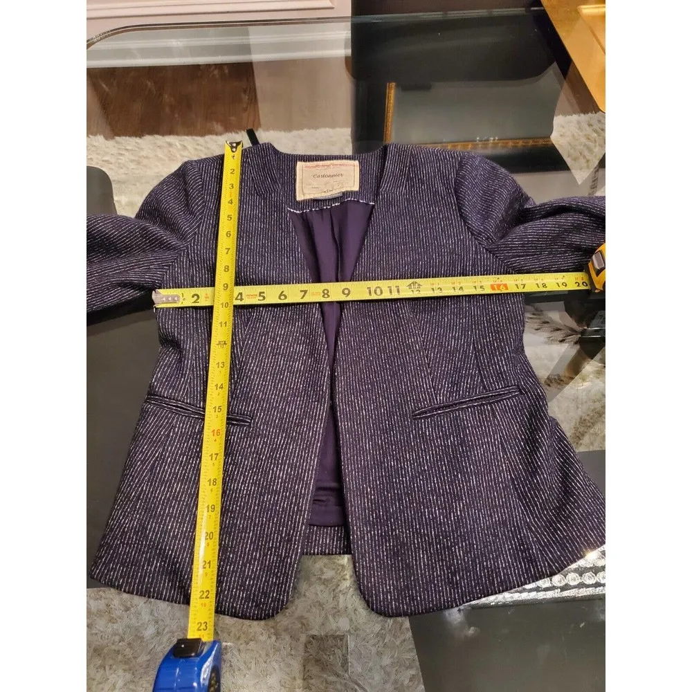 Anthropologie Cartonnier Blue Wool Long Sleeve Open Front Casual Jacket Blazer 4 - Image 12