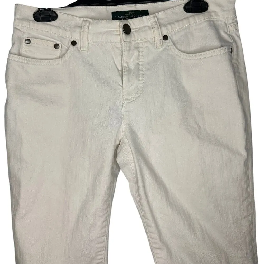 LRL Lauren Jeans Co. White Denim Women's Size 4 Stretch Straight Leg Polo RL - Image 2