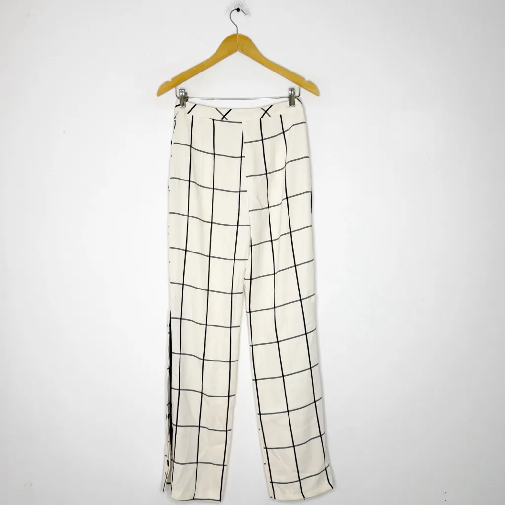 Topshop Windowpane Grid Pants Cream Black Side Button US 4 - Image 3