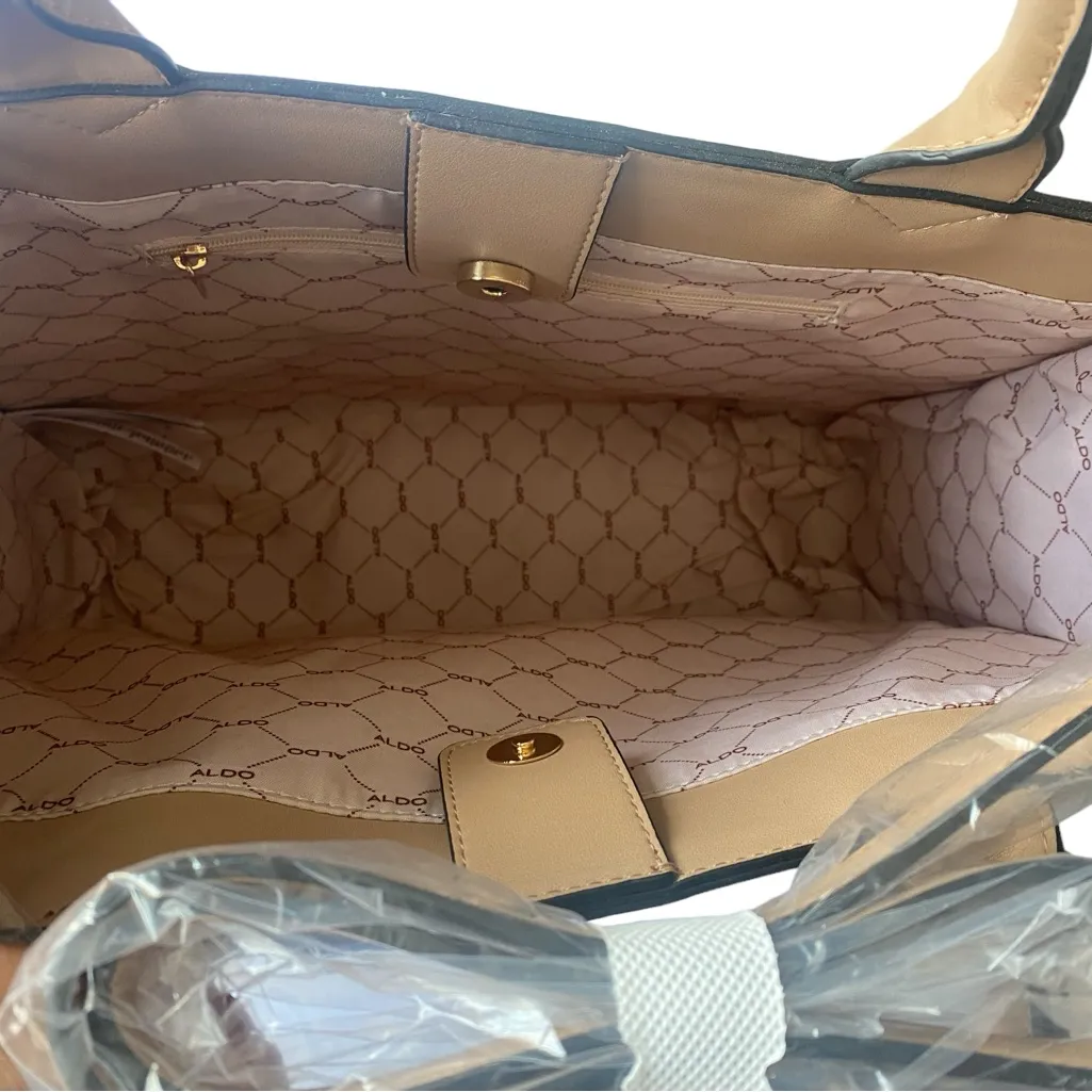 Aldo Large Square White/Beige Tote Bag With Detachable Cord‎ 15x12 New With Tags - Image 7